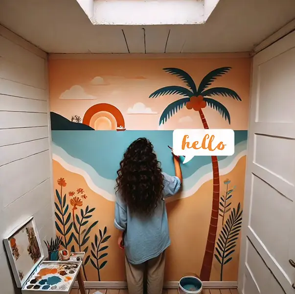 Sophia bemalt eine Wand